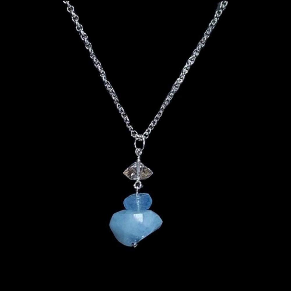 Hand Made Aquamarine Diamond Charm Necklace